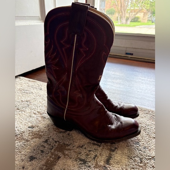 Olathe Brown/Red Leather Cowboy Boots - Picture 2 of 8